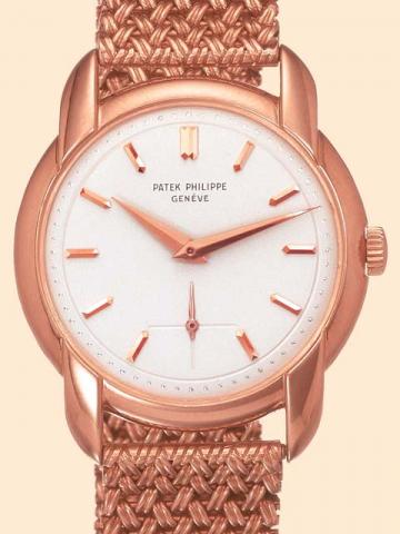 Patek Philippe Cie, Geneve, No. 728246, case No. 423190, Ref. 2536. Production of this reference started in 1954. Very fine and very rare, 18K pink gold gentleman's wristwatch with an 18K pink gold Patek Philippe bracelet 