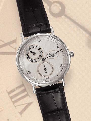 Breguet,No. 1932H, Ref. 3690, No. 41/75. Produced in in a limited edition of 75 examples in 1996. Very fine and rare, platinum gentleman's wristwatch with regulator dial and a platinum Breguet buckle. Accompanied by a fitted box and certificate.
