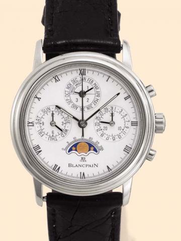 Blancpain, Chronograph Perpetual Calendar, Ref. 5585. Produced in the early 1990s.Fine and rare, astronomic, self-winding, water-resistant, stainless steel gentleman