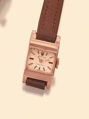 Rolex Precision, Ref. 6213. Made in 1963. Fine rectangular 18K pink gold lady's wristwatch.