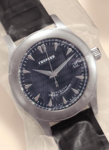 Chopard, L.U.C.Sport 2000, Ref. 8200. Produced circa 2000. Fine, center-seconds, self-winding, water-resistant to 100m/330ft., stainless steel gentleman's wristwatch with date, rubber strap and a stainless steel Chopard buckle. Accompanied by a fitted box