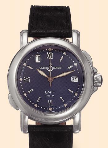 Ulysse Nardin, Locle, Suisse,San Marco GMT, No. 1896, Ref. 203.22. Produced circa 1995. Fine, center-seconds, self-winding, water-resistant, two time-zone, 24-hour second time zone, stainless steel gentleman