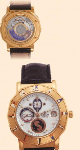 The Mermaid Corum, Automatic,Admiral's Cup Tide Watch, No. 78/100, Ref. 277.828.56. Produced in a limited edition of 100 examples in the 1990s. Fine and unusual, dodecagonal, astronomic, center-seconds, self-winding, water-resistant, 18K yellow gold gentl