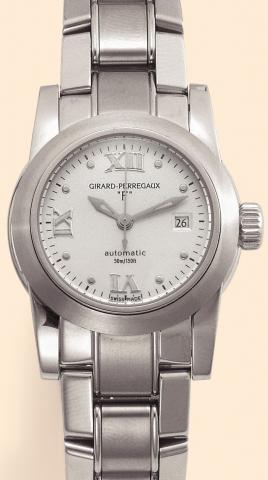 Girard-Perregaux,Lady F, Automatic, Ref. 8039. Produced circa 2000. Fine, center-seconds, self-winding, water-resistant, stainless steel lady's wristwatch with date and a stainless steel Girard-Perregaux link bracelet and deployant clasp. Accompanied by a