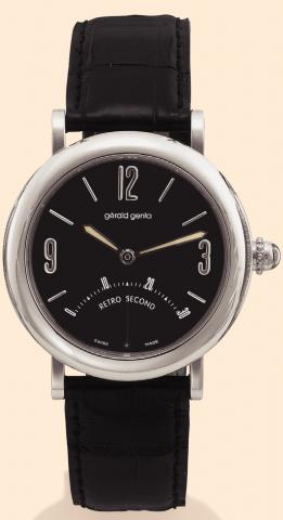 G_rald Genta, R_tro Second, Ref. G 3610. Produced in the 1990s. Fine, self-winding, water-resistant, stainless steel gentleman's wristwatch with retrograde seconds, 40 hours autonomy and a stainless steel G_rald Genta buckle.