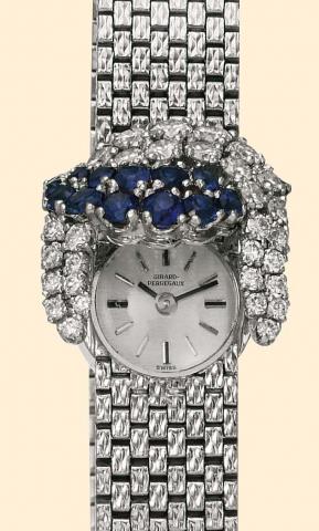 Girard-Perregaux, Ref. 2169. Made in the 1950s. Very fine and un- usual, 18K white gold, sapphire and diamond lady