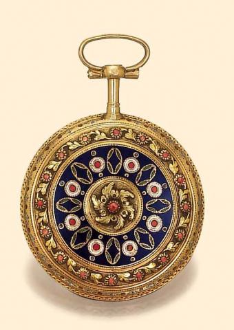 Marchand fils A Paris, circa 1780. Fine and unusual 18K varicolored gold and enamel slim lady