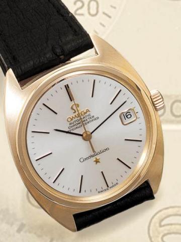 Omega, Constellation, Automatic Chronometer, Officially Certified, Ref. 168009. Produced in the 1970s. Production of the Constellation started in 1952. Very fine, tonneau-shaped, center-seconds, self-winding, water-resistant, 18K pink gold gentleman's wri