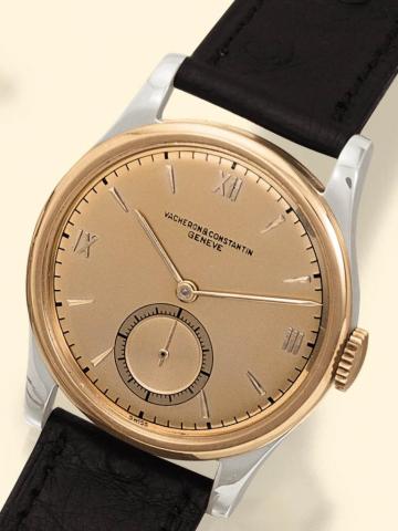 Vacheron Constantin, Geneve, No. 468948, case No. 303182, Ref. 4073. Produced in 1947. Very elegant and rare, 14K pink gold and stainless steel gentleman's wristwatch.