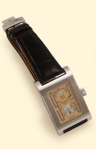 Bulgari, Rettangolo Reserve de Marche, No. 35/99, Ref. RT 49 PLD. Produced in a limited edition of 99 examples in 2002. Very fine and rare, rectangular, water-resistant, platinum gentleman's wristwatch with date, 8 day power reserve and a platinum Bulgari