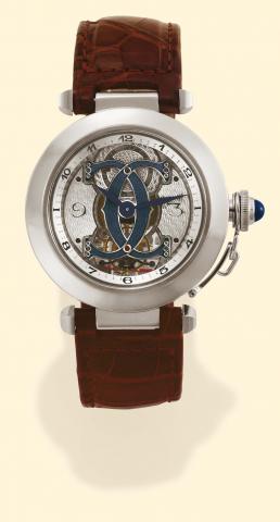 Cartier Paris, Collection Privee, Pasha de Cartier Tourbillon No. 16/20-2000, Ref. 2406. Produced in a limited edition of 20 examples in 2000. Extremely fine and rare, water-resistant, 18K white gold gentleman's wristwatch with visible one-minute tourbill