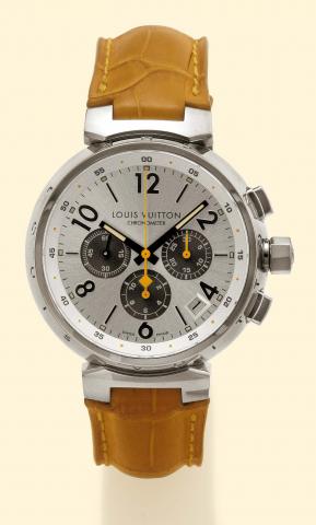 Louis Vuitton, Chronometer Chronograph, No. 087/120, Ref. Q 11430. Limited edition manufactured in 2003 in 120 examples celebrating the 20th anniversary of the Louis Vuitton Cup. Very fine and extremely rare, thick, self-winding, water-resistant, 18K whit