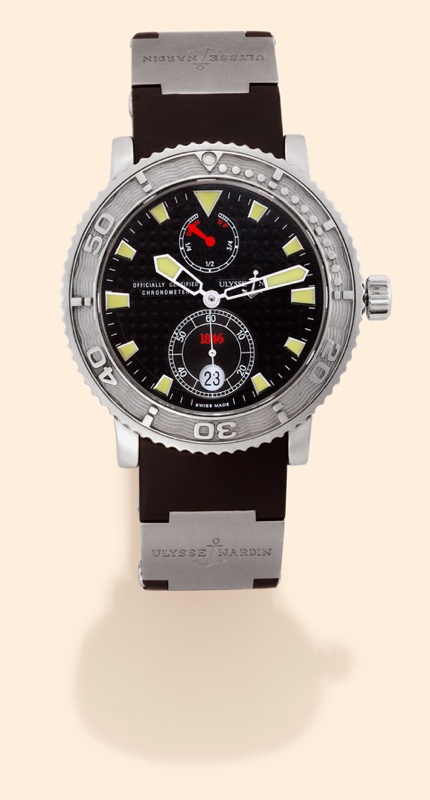 Ulysse Nardin, Le Locle, Suisse, Marine Diver Chro-nometer, Officially Certified, Ref. 263-55. Produced in the 2000s. Fine, large, self-winding, water-resis-tant, stainless steel diver
