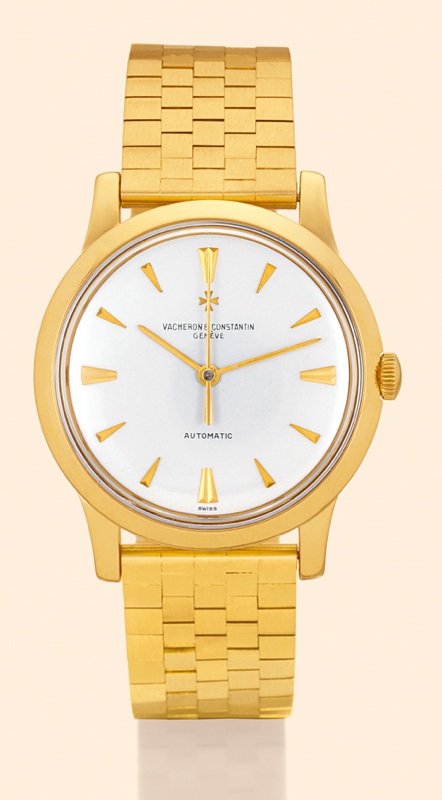 Vacheron Constantin, Geneve, auto-matic, No. 536134, case No. 362251, Ref. 6038. Made in 1957. Very fine water-resistant, self-winding 18K yellow gold gentleman's wristwatch with centre seconds and Gay Freres 18K yellow gold brick-link bracelet.
