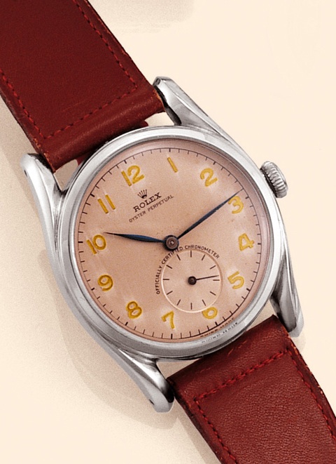 So-called Bombe Rolex, Oyster Perpetual, Officially Certified Chronometer, Ref. 5016. Made in the 1950s. Very fine, center-seconds, self-winding, water-resistant, stainless steel gentleman's wristwatch.