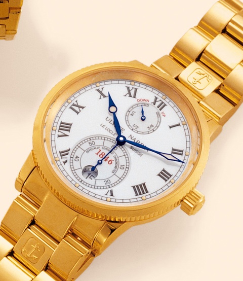 Ulysse Nardin, Le Locle, Suisse, 1846 Marine Chronometer, Officially Certified Chronometer, Ref. 261-77. Fine, self-winding, water-resistant, 18K yellow gold gentleman's chronometer wristwatch with powerreserve, date and an 18K yellow gold Ulysse Nardin l