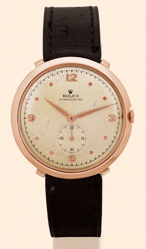 Oversized Rolex, Chronometer, Ref. 4119. Made in the 1940s. Fine and rare oversized 18K pink gold gentleman's wristwatch.