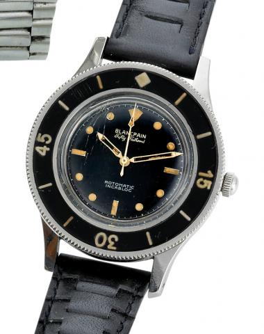 To be Sold Without Reserve.Blancpain, Fifty Fathoms, Rotomatic Incabloc, Ref. 1573. Made in the 1950s..Fine and rare, stainless steel, center-seconds, self-winding, water-resistant, anti-magnetic diver's wristwatch.