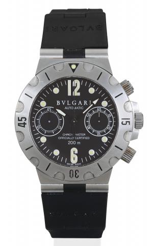 Bulgari, Sports Chronograph, Automatic.Chronometer Officially Certified.Ref. SC 38S. Made in the late 1990s..Fine, water-resistant, stainless steel diver