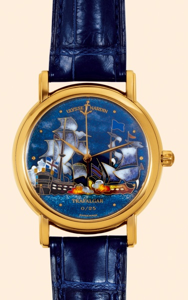 Trafalgar.Ulysse Nardin, Locle, Suisse.Chronometer San Marco Trafalgar.No. 0/25, Ref. 136-77-9. Made in a limited edition of 25.examples in 1999..Very fine, rare and unusual, center-seconds, self-winding.water-resistant, 18K yellow gold gentleman