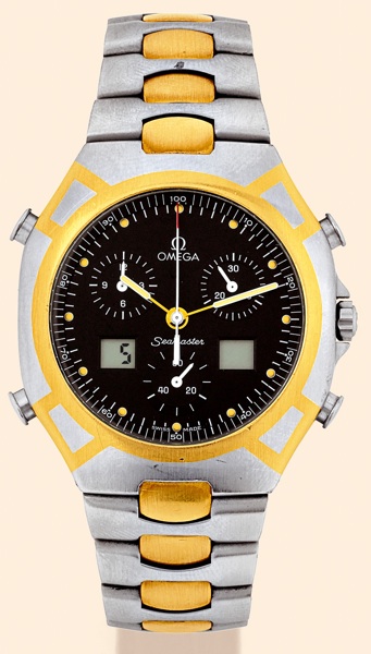 Calgary and Seoul.Seamaster.Omega Seamaster.Ref. 5494 N., Official Time-keeper of.the Olympic Games - Calgary and Seoul.- 1988 - Linited Edition - 0249. Made in.a limited edition for the 1988 Olympics..Fine, water-resistant, titanium and.inlaid yellow gol