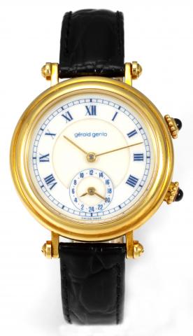 Two-Time-Zone.G_rald Genta, Automatic, Ref. G3257.7, case No. 54234. Made in the 1990s..Fine, self-winding, water-resistant, 18K yellow gold gentleman`s wristwatch with two time zones. Accompanied by a fitted box.
