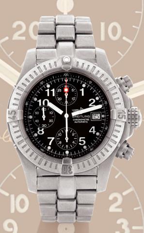 Avenger.Breitling, Avenger _ Chronograph - Chronometer, Ref. E 13360. Made circa 2002..Fine, oversized, self-winding, water-resistant, titanium gentleman's chronometer wristwatch with round.button chronograph, registers, date and a titanium Breitling brac