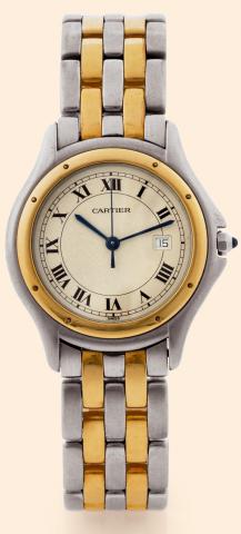 Cougar.Cartier Paris, Cougar, Ref..1926. Made in the 1990s..Fine, center-seconds, water-resistant.stainless steel and yellow gold.gentleman's quartz wristwatch with.date and a steel and gold Cartier.bracelet 