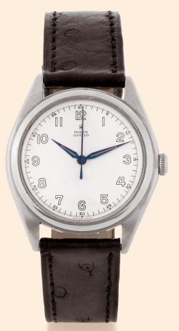 Rolex, Oyster, Ref. 5024-4934. Made in the late 1940s..Fine, center-seconds, water-resistant, stainless steel gentleman's wristwatch.