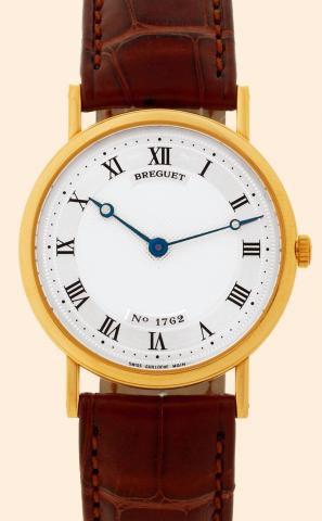 Breguet, No. 1762, Ref. 3500. Made circa.2000..Very fine, thin, 18K yellow gold gentleman's.wristwatch with an 18K yellow gold Breguet buckle.
