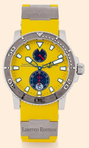Ulysse Nardin, Le.Locle, Suisse, 1846.-Marine Diver Chronometer.Officially Certified, No. 1-.100, Ref. 263-35. Made as a prototype for East Coast.Jewelery, Florida, circa 2005..Fine and rare, self-winding, waterresistant.stainless steel diver