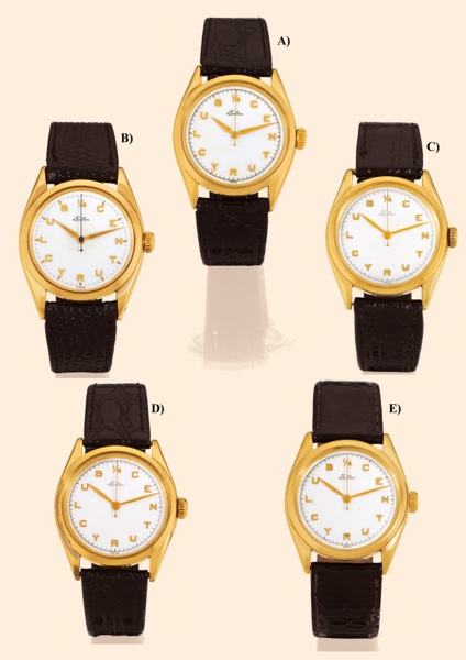 Ref. 6222, 6422.Yellow 1/4.Century Club.A lot of five Rolex.Eaton, 1/4 Century Club, three bearing.Ref. 6222, and two Ref. 6422..Rolex Eaton 1/4 Century Club, Ref..6222 and Ref. 6422. Made circa 1953..Fine and rare, center-seconds, selfwinding.water-resis