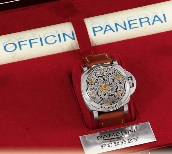 PAM 155 Panerai for Purdey.Officine Panerai, Firenze 1860, Luminor.Sealand, No. E 023/100, Ref. OP 6577..Made in a limited edition of 100 examples in 2002 for the.famous gun maker Purdey Sons..Very fine and very rare, oversized, self-winding, water-resi