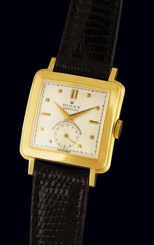 Ref. 4643 Perpetual.Rolex, Perpetual, Officially Certified Chronometer, Ref. 4643..Case No. 641390, Made in 1948..Fine and rare, square, self-winding, 18K yellow gold mid-sized.wristwatch.