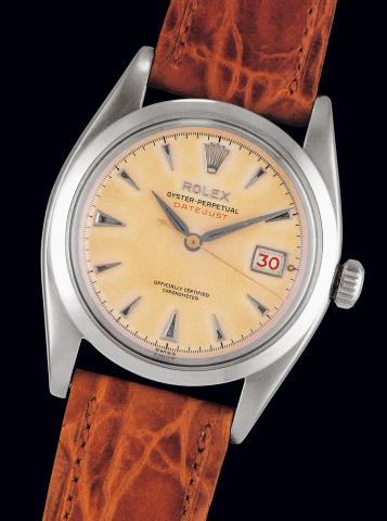 Ref. 6304, Red and Black Date.Rolex, Oyster Perpetual, Datejust, Officially Certified.Chronometer, Ref. 6304. Case No. 89054. Made in.1955..Fine, water-resistant, center seconds, self-winding stainless steel.gentleman's wristwatch with date.