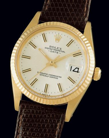 Ref. 15038 DATE.Rolex, Oyster Perpetual.Date, Superlative Chronometer.Officially Certified, Ref. 15038/.15000. Case No. 6541559. Made in 1981..Fine, center-seconds, self-winding, waterresistant.18K yellow gold gentleman's wristwatch.with date and gold pla