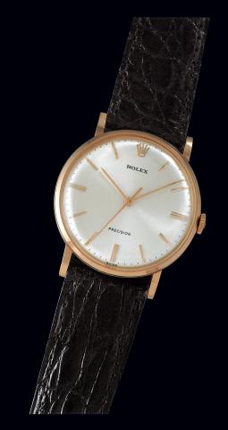 Ref. 9659 Pink Gold.Rolex Pr_cision, Ref. 9659. Case No..1031405. Made in 1964..Fine and elegant, center seconds, 18K pink gold gentleman's.wristwatch with a pink gold-plated Rolex buckle.