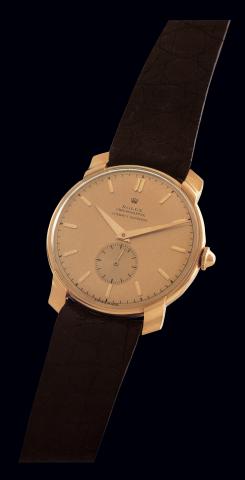 Ref. 4118 Pink Gold.Rolex Chronometer, Ref. 4118. Case No. 279273. Made in 1943..Very fine and elegant, 18K pink gold gentleman's wristwatch with a.gold-plated Rolex buckle.