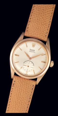 Ref. 6512, Pink Gold Veriflat.Rolex, Oyster, Veriflat, Officially Certified.Chronometer, Ref. 6512. Case No. 237414..Made in 1956..Fine and rare, thin, water-resistant, 18K pink gold gentleman's.wristwatch with an 18K gold Rolex buckle.