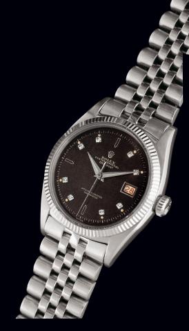 Ref. 6035-1.White Gold Datejust Diamond Dial.Rolex, Oyster Perpetual, Datejust, Officially.Certified Chronometer, Ref. 6305-1. Case No. 79761. Made.in 1955..Fine and very rare, 18K white gold and diamond-set, center.seconds, self-winding, water-resistant,