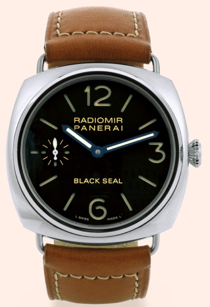 Radiomir - Black Seal Ref. 6603.Officine Panerai, Firenze 1860, Radiomir -.Black Seal, No. G 0614/1500, Ref. OP 6603..Made in a limited edition of 1500 examples in 2004..Fine, large, cushion-shaped, water-resistant to 100 m., stainless.steel gentleman's w
