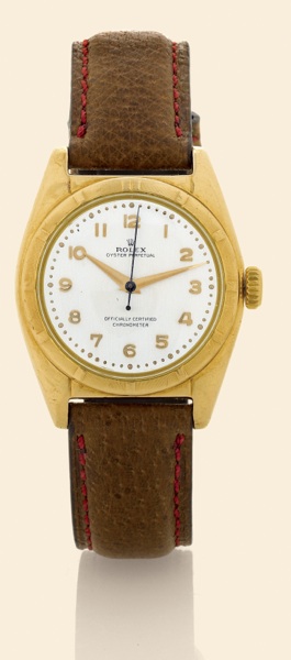 Rolex, Oyster Perpetual.Officially Certified Chronometer.Ref. 6011. Made.in the 1940s..Fine and rare, center-seconds, selfwinding.water-resistant, 18K yellow.gold gentleman's wristwatch. Accompanied.by an Observatory certificate.