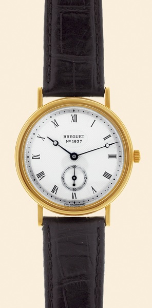 Breguet.No. 1837, Ref. 3910..Made in the late.1990s..Very fine, thin, 18K yellow gold gentleman's.wristwatch with an 18K yellow.gold Breguet buckle.