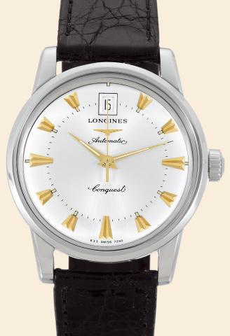 Steel.Conquest Calendar.Longines, Conquest Calendar.Automatic, Ref. L 1.611.4. Made.circa 2000..Fine, center-seconds, self-winding, waterresistant.stainless steel gentleman's.wristwatch with date. Accompanied by.a fitted box.
