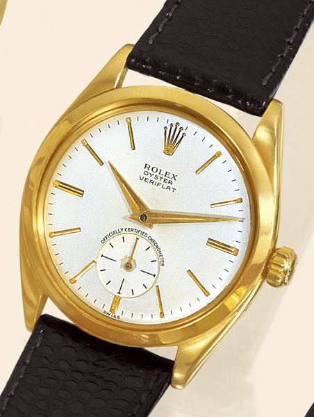 Ref. 6512 Veriflat.Rolex Oyster Veriflat, Officially Certified Chronometer, Ref. 6512. Case No. 380758. Made in 1958..Fine and rare, thin, water-resistant, 18K yellow gold gentleman's wristwatch.