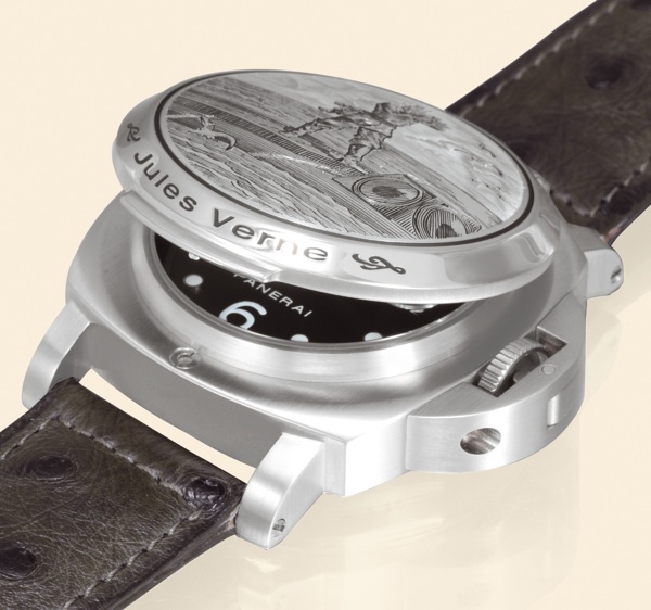 Panerai Jules Verne.Officine Panerai, Firenze 1860, Jules Verne Luminor Sealand, No. HO 74/100, Ref. OP 6638, engraving by.Purdey Sons. Made in a limited edition of 100 examples in 2005 as a tribute to Jules Verne..Very fine and very rare, large, self-w