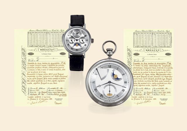 Platinum Souscription Set No. 180.Breguet, Souscription Set No. 180, Ref. 3430 (the wristwatch) and Ref. 1819 (the pocket watch). Made in a small.series in 1991 for Antiquorum
