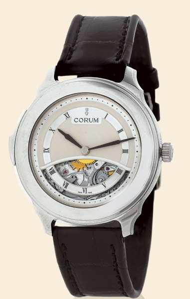 R_p_tition Minutes.Corum, R_p_tition Minutes, No. 5, Ref..270.101.59. Made in 1993 in a limited number..Fine and rare, minute-repeating, 18K white gold gentleman's.wristwatch..Property of an European Collector