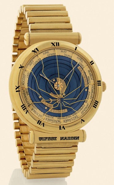 Planetarium Copernicus.Ulysse Nardin, Le Locle, Suisse, Planetarium Copernicus.No. 024, Ref. 801-22. Made in the 1990s..Very fine and unusual, astronomic, self-winding, water-resistant, 18K.yellow gold gentleman's wristwatch with functions of the planetar