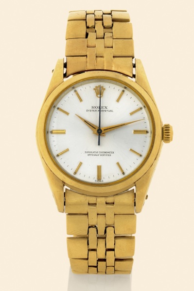 Rolex, Superlative Chronometer.Officially Certified.Ref. 1014. Made.in the 1960s..Fine, center seconds, self-winding.water-resistant, gold-filled and stainless.steel gentleman's wristwatch with.a 14K yellow gold link bracelet..To be sold without reserve